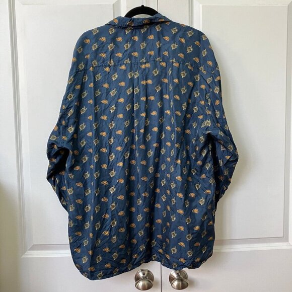 Vintage St. Michael Silk Shirt Mens L  Hunting Equestrian Novelty Print Navy Blu - Picture 6 of 14